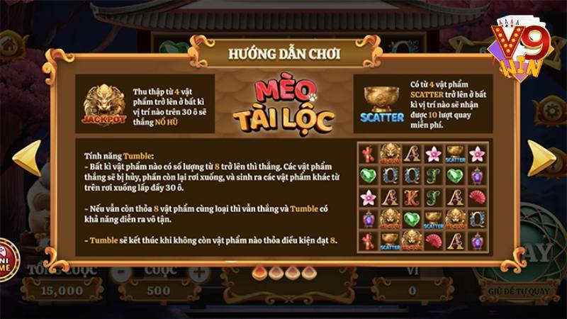 Mèo tài lộc V9WIN - Phiên bản mới nổ hũ cực hấp dẫn 3 Game có tính năng quay miễn phí giúp gia tăng cơ hội nhân đôi